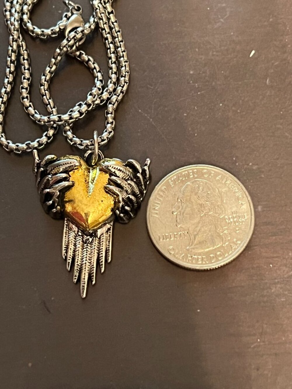 Goldtone Winged Heart Pendant Necklace (244)